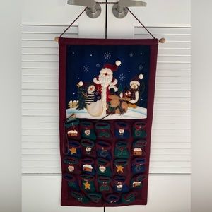 Christmas Countdown Fabric Perpetual Advent Calendar w/ 24 Stockings Wall Hang